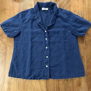 Terzo Millennio Italy Linen/Cotton Navy Button Up  Blouse
